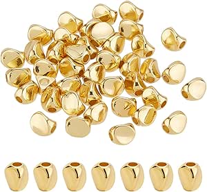 BENECREAT 50 bucăți 18K placate cu aur margele distanțiere, 4x4.5mm alamă Twist Beads, margele neregulate Metal Loose Beads Bulk pentru colier, brățară, cercei, bijuterii de luare, gaura 1.5mm