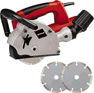 Freză de perete Einhell TC-MA 1300 (1.320 W, turație în gol 9.000 min-1, lățimea maximă a canelurii 26 mm, adâncimea maximă a canelurii 30 mm, blocarea axului, incl. 2x disc de tăiere Ø 125 mm)