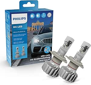 Bec far Philips Ultinon Pro6000 H4 LED cu omologare rutieră, lumină cu 230% mai puternică, 5.800K