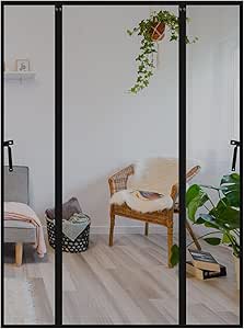 Lineware magnetic fly screen door, 152x205cm fly screen door balcon ușă fără foraj cu benzi magnetice complete și 4cm cadru lat, insecte ecran ușă perdea negru