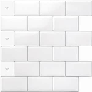 Art3d 10 bucăți 30,5 x 30,5 cm Gresie backsplash Autoadezivă bucătărie Gresie adezivă bucătărie baie Alb radiant