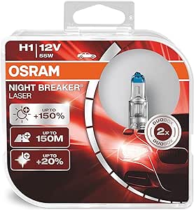 OSRAM NIGHT BREAKER LASER H1, +150% mai multă luminozitate, lampă far cu halogen, 64150NL-HCB, 12V auto, Duo Box (2 lămpi) [clasa energetică A]