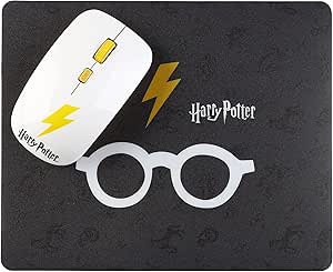 WONDEE Harry Potter Set Mouse wireless și mouse pad cu design Harry Potter în alb și negru - Marfă oficială Harry Potter