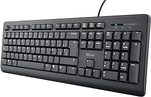 Trust Taro Tastatura cu layout QWERTY spaniolă pentru Windows (taste silențioase, rezistentă la vărsare, cablu de 1,8 m, conexiune USB, PC/laptop) negru