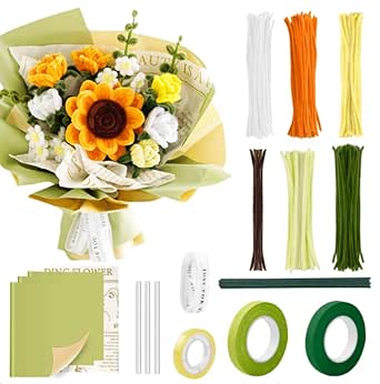 YAOZUP Pipe Cleaner Flowers, Craft Supplies with 200 Pieces Pipe Cleaner Colourful with 7 Colours, Sunflower Bouquet Pipe Cleaner Set, Chenille Wire 30cm, Pipe Cleaner for Wedding Gift Decorations