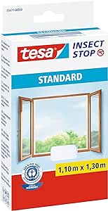 tesa Insect Stop STANDARD paravan pentru ferestre - paravanul pentru insecte poate fi tăiat la dimensiune - protecție împotriva țânțarilor fără găurire - 1 x plasă pentru muște albă - 110 cm x 130 cm