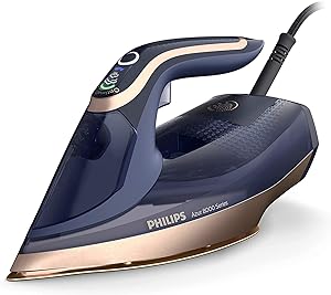 Fier de călcat cu abur Philips Azur seria 8000 - 85 g/min abur continuu, 260 g abur turbo, 3000 W, tehnologie OptimalTEMP, talpă SteamGlide Elite, albastru închis (DST8050/20)