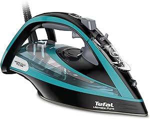 Fier de călcat cu abur Tefal Ultimate Pure FV9844 | 3200 W | Filtru Micro-Calc | Talpă Durilium Airglide Autoclean | Oprire automată | 0,35 litri | 31,6 x 15,1 x 16,3 cm | Negru / Albastru