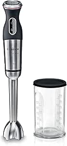 Blender de mână Bosch MaxoMixx MS8CM6110, picior de blender din oțel inoxidabil, ulcior de amestecare și măsurare, cuțit cu 4 lame, carcasă din oțel inoxidabil, alb, 12 viteze plus setare turbo, 1000 W, oțel inoxidabil