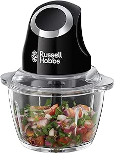 Russell Hobbs Chopper Electric Mini [borcan de sticlă cu capac de depozitare] Matt Black (500ml, tocător de legume, blender, tocător universal și multiplu pentru legume, fructe și carne) 24662-56