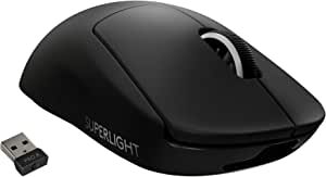 Logitech G PRO X SUPERLIGHT Wireless Gaming Mouse cu senzor HERO 25K, ultra-ușor la 63g, 5 butoane programabile, 70 de ore de viață a bateriei, picioare PTFE cu zero aditivi, PC/Mac - negru.