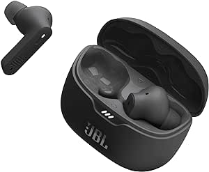 JBL Tune Beam - Căști in-ear true wireless, rezistente la apă, cu anulare a zgomotului, de culoare neagră - Cu până la 48 de ore de redare a muzicii