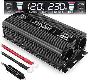 Yinleader convertor de tensiune 12V 230V 1500 W / 3000 W convertor de tensiune cu afișaj LCD USB