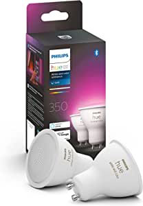 Philips Hue White & Color Ambiance GU10 LED LED LED twin pack, reglabil, până la 16 milioane de culori, controlabil prin aplicație, compatibil cu Amazon Alexa (Echo, Echo Dot)