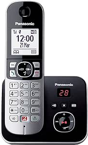 Panasonic KX-TG6861GB, telefon fără fir cu robot telefonic, identificarea apelantului, blocarea apelurilor nedorite, blocarea automată a apelurilor, difuzor duplex complet, afișaj LCD, negru