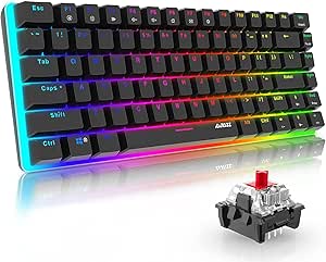 AJAZZ Gaming Keyboard Mechanical, AK33 RGB Wired Keyboard Illuminated with Red Switch ABS 82 Key Mechanical Gaming Keyboard (QWERTY)