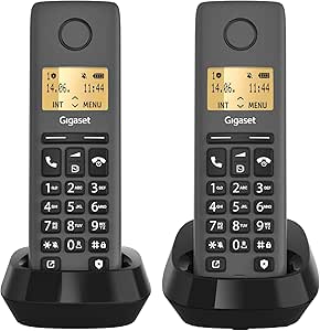 Gigaset Pure 120 Duo - 2 telefoane fără fir cu protecție la apeluri și ECO DECT - ecran iluminat - compatibil cu aparate auditive, negru antracit [Compatibil în DE, IT, FR, NL, BE, Che, AUT]