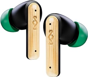 House of Marley Little Bird Wireless In Ear Căști Bluetooth, căști fără fir cu control tactil, microfon, 24 de ore de redare cu husă, încărcare rapidă, materiale durabile, mod de joc, negru