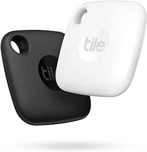 Tile Mate (2022) Găsitor de chei Bluetooth, pachet de 2, rază de acțiune de 60 m, inclusiv funcție de căutare a comunității, aplicație iOS și Android, compatibil cu Alexa și Google Home, negru/alb