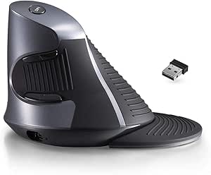 DeLUX Mouse ergonomic fără fir, mouse vertical reîncărcabil, pentru tunelul carpian, clic silențios, 1600 DPI, receptor USB, suport de încheietură detașabil, 6 butoane (M618G GX)