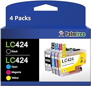 Palmtree LC424 LC 424 LC-424 Cartușe Multipack compatibile pentru Brother LC424 Cartușe pentru imprimante Brother DCP-J1200W DCP-J1200WE (1 negru, 1 cyan, 1 magenta, 1 galben, 4 pachete)