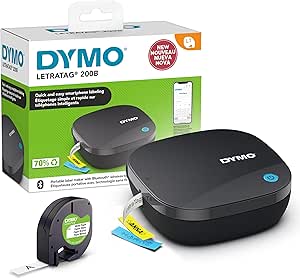 Dispozitiv de etichetare DYMO LetraTag 200B cu Bluetooth | imprimantă compactă de etichete | se conectează la iOS și Android prin tehnologia Bluetooth wireless | include 1 x bandă de etichetare din hârtie albă