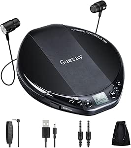 Gueray CD Player portabil HiFi Classic Personal CD Player cu căști Skip Protection Ecran LCD Walkman