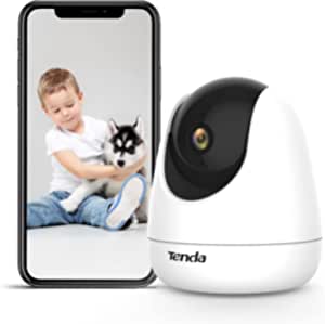 Tenda CP3 Cameră de supraveghere pentru interior, cameră IP WLAN 1080p cu audio în două direcții, rotibilă la 360°/155°, viziune nocturnă de 12m, detector de mișcare umană, alarme și mesaje push, cameră pentru animale de companie pentru câini și pisici) Alexa