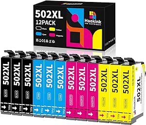 Set de 12 cartușe de imprimantă 502XL compatibile cu cartușele Epson 502 XL multipack, pentru Workforce WF-2865 WF-2880 WF-2885, Expression Home XP-5105 XP-5150 XP-5155 (3 negru, 3 cyan, 3 magenta, 3 galben)