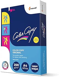 Color Copy hârtie laser color alb strălucitor și netedă, 200 g/m², A4, 250 coli