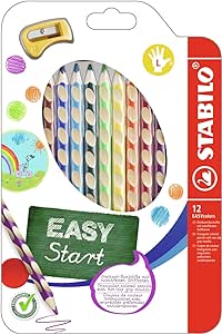 Creion colorat ergonomic pentru stângaci - STABILO EASYcolors - pachet de 12 cu ascuțitor - cu 12 culori diferite