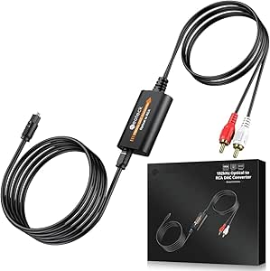 Neoteck DA Converter 192kHz DAC Converter 2.1m Optical to RCA Cable cu amplificator audio încorporat Chip Optical Digital to Analogue Audio Converter Pentru HDTV-uri, Set-Top-Box-uri, DVD/Blu-ray Players