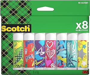 Scotch permanent glue stick, 8g, 8 stick-uri/pachet - Lipici sigur și prietenos cu copiii pentru arte și meserii, adeziv puternic pentru școală și birou, motive variate, neselectabile