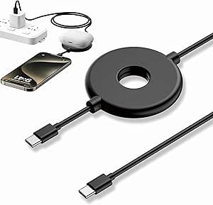 2 în 1 Tip C Wireless Charger Cable, Polmxs 10W Wireless Charging Pad USB C la USB C Charging Cable Wireless Charger pentru iPhone 15/15 Pro Max, Samsung S23 Ultra Google Pixel 6 iPad Airpod Pro