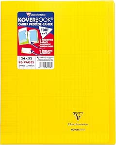 Clairefontaine 981406C - Caiet de exerciții / caiet de exerciții Koverbook DIN A4+ 24x32 cm 48 foi 90g, riglă franceză, copertă din polipropilenă transparentă, robust, capsat, galben, 1 buc