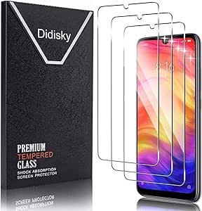 Didisky 3pcs Film de protecție compatibil cu Xiaomi Redmi Notă 7, Redmi Notă 7 Pro, 9H Sticlă călită, fără bule, film de protecție de înaltă definiție, ușor de aplicat, Drop-Friendly