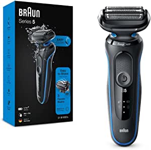 Aparat de ras Braun Series 5 pentru bărbați, aparat de ras electric, EasyClean, Wet & Dry, reîncărcabil și fără fir, cadou de Ziua Tatălui, 51-B1000s, albastru