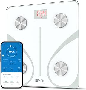 RENPHO Cântar de grăsime corporală Cântar personal digital Bluetooth Cântar de analiză corporală cu App Smart Scale pentru grăsime corporală, IMC, masă musculară, proteine, BMR, alb, 11 inch/280 mm