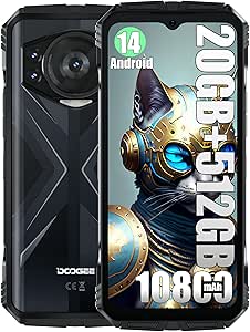 DOOGEE S118 Smartphone fără contract (2024), Helio G99 Octa Core 20GB + 512GB, baterie 10800mAh / 33W, Robust 4G, cameră 50MP (12MP infraroșu) + 8MP + 32MP, Android 14 6.58 inch, NFC Negru