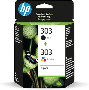 Cartușe de cerneală originale HP 303 (3YM92AE) 2 bucăți (pachet de 1) pentru imprimantele HP ENVY 6200, 7100, 7134,7220e,7221e,7224e,7800,7900e Tango.Negru - 1 x 200 pagini|Triplu color - 1 x 165 pagini