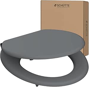 Scaun de toaletă SCHÜTTE SPIRIT GREY cu mecanism de închidere moale din lemn, scaun de toaletă cu capac de toaletă, capac de toaletă cu miez din lemn (încărcare maximă a scaunului de toaletă 150 kg), gri