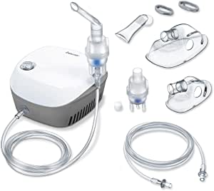 Beurer IH 18 Inhalator cu tehnologie cu compresor de aer comprimat pentru tratamentul tractului respirator superior și inferior, potrivit pentru adulți și copii, alb