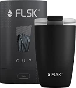 FLSK CUP Cană de cafea la pachet (350 ml) - cană de cafea din oțel inoxidabil - cană reutilizabilă pentru călătorii - cană termo rezistentă la scurgeri - cană izolată (negru)