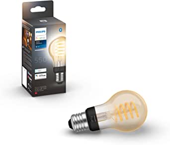 Philips Hue White Ambiance E27 cu un singur pachet cu filament 550lm, reglabil, toate nuanțele de alb, controlabil prin aplicație, compatibil cu Amazon Alexa (Echo, Echo Dot)