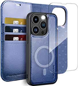 OCASE Case iPhone 14 Pro Max [Carcasă magnetică detașabilă] [Încărcare fără fir] [Protector de ecran] [Buzunar pentru carduri] Carcasă mobilă de protecție RFID Carcasă protectoare Cover Flip Case compatibilă pentru iPhone 14 Pro Max Albastru