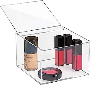 iDesign rangement maquillage cu capac, cutie de bijuterii de dimensiuni medii din plastic fără BPA, cutie de rangement empilable, transparentă
